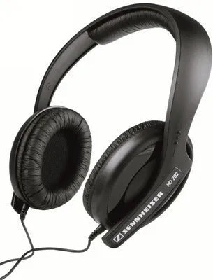 Black head-mounted stereo headphones with 40mm speakers, 3.5mm plug, and built-in microphone