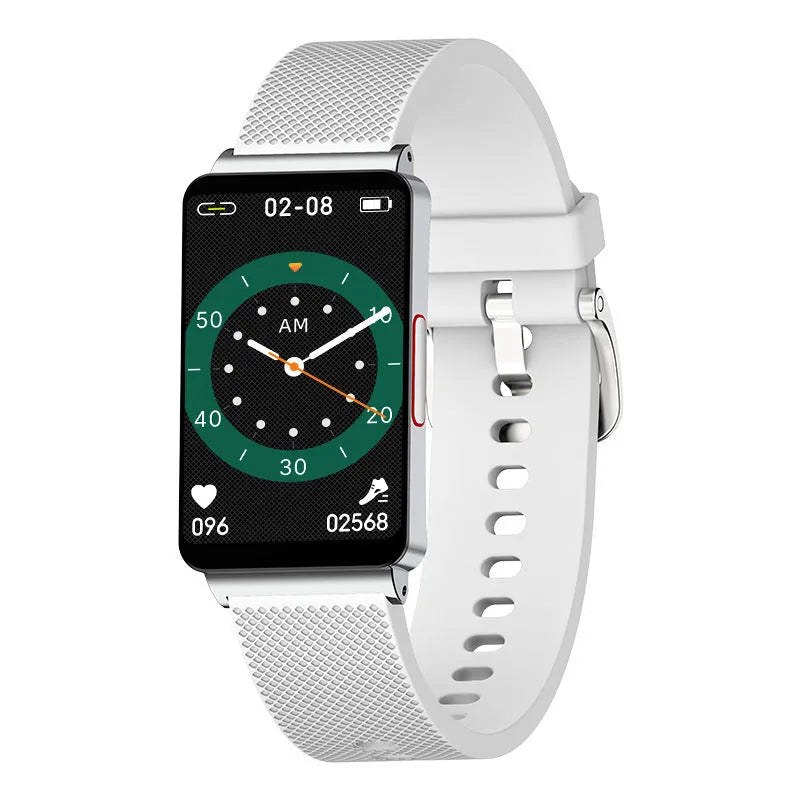 Blood Glucose Smart Bracelet for Android with black TPU strap and USB magnetic charger.