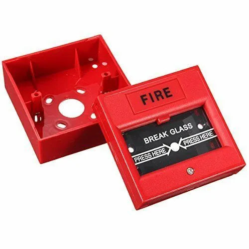 Red wired security button hand breaking glass emergency fire alarm with fireproof material
