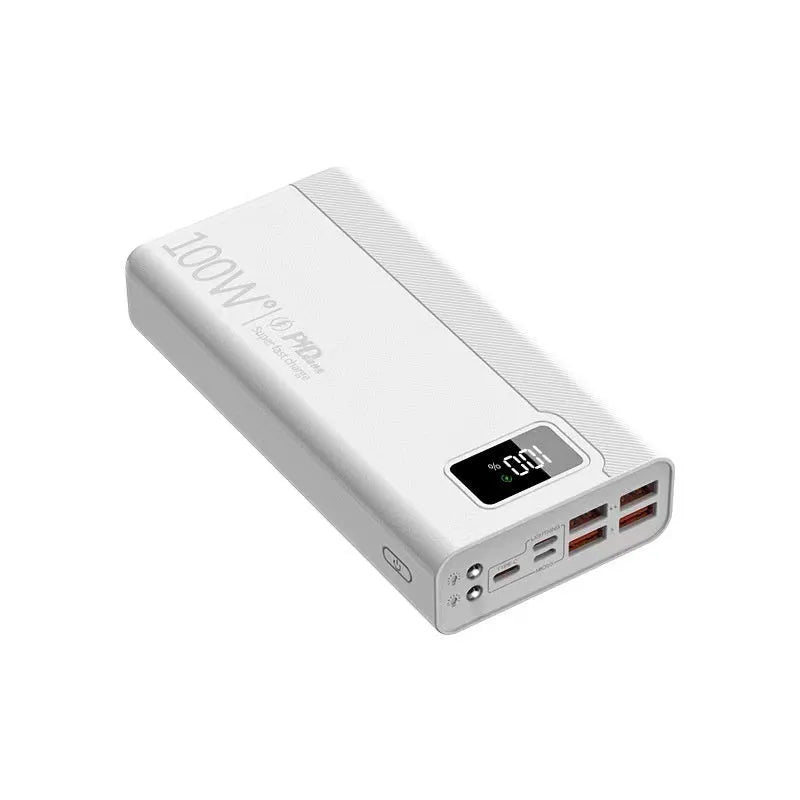 Large black or white power bank showing size comparison and capacity options 20000mAh to 50000mAh.