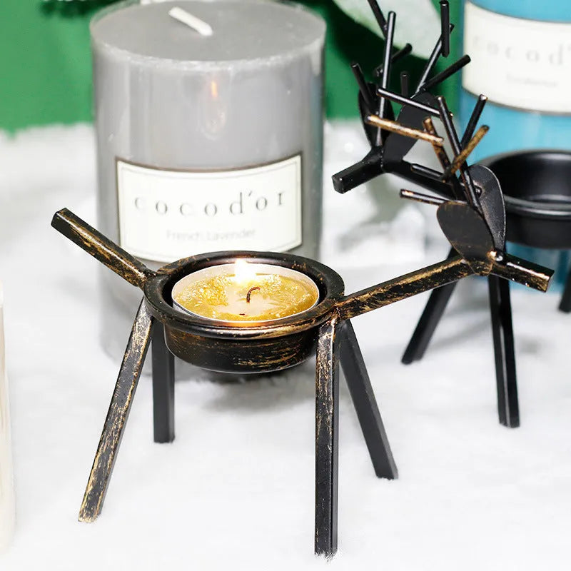 Black iron Christmas deer candlestick with elk bracket design for candle display