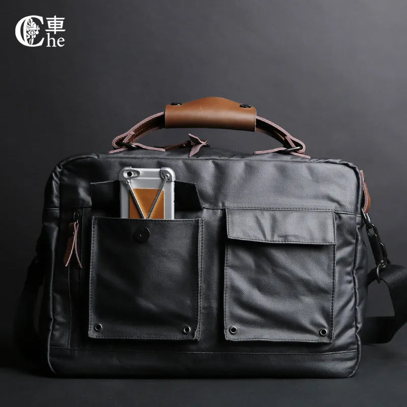 Dpark single shoulder slung laptop bag for 14-inch and 15-inch Lenovo and Apple laptops in black, brown, and khaki.