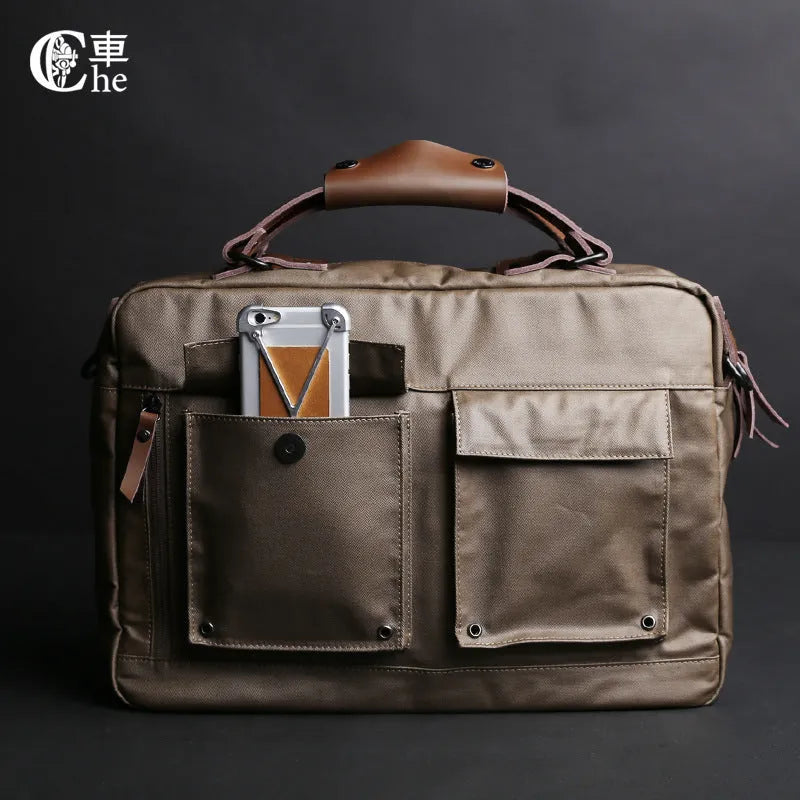 Dpark single shoulder slung laptop bag for 14-inch and 15-inch Lenovo and Apple laptops in black, brown, and khaki.