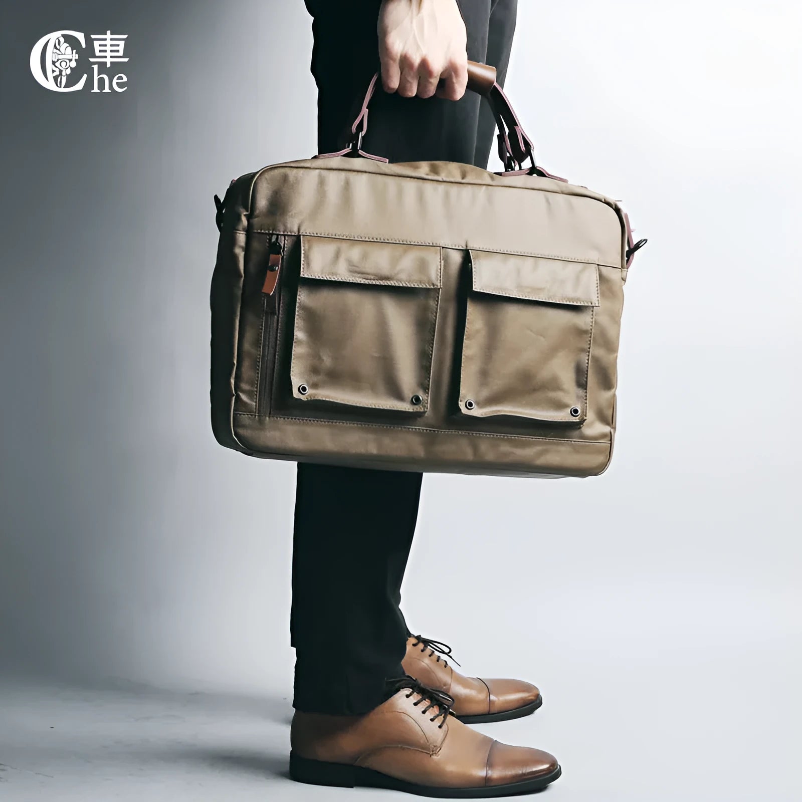 Dpark single shoulder slung laptop bag for 14-inch and 15-inch Lenovo and Apple laptops in black, brown, and khaki.