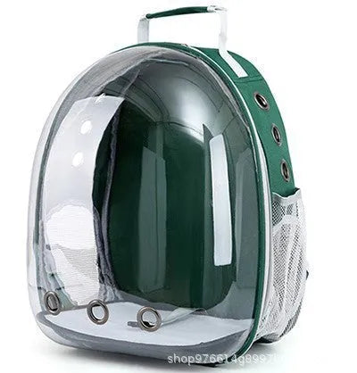 Astronaut style cat carrier bag in solid colour made from medium-hard PC plastic for pet transport.