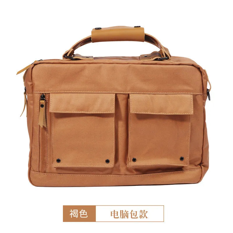 Dpark single shoulder slung laptop bag for 14-inch and 15-inch Lenovo and Apple laptops in black, brown, and khaki.