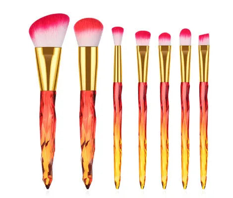 Set of ten crystal-handled foundation brushes with synthetic fibre heads in four colour options