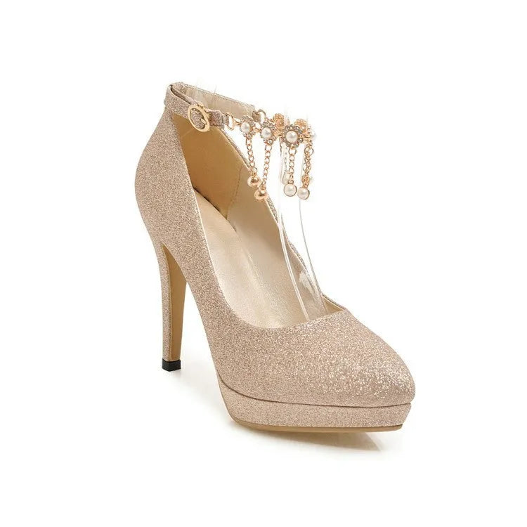 Women's platform high heels with stiletto heel in special fabric material