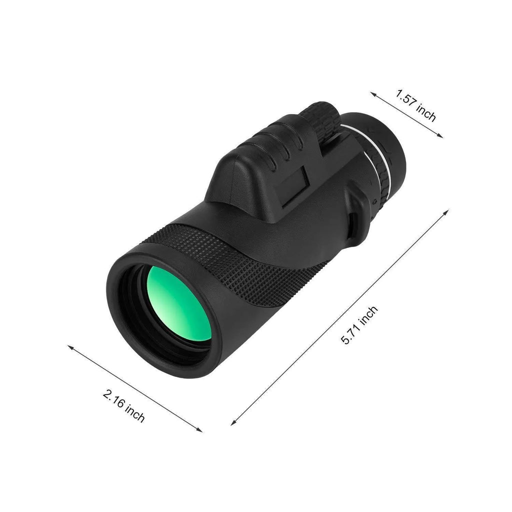 Black 40x60 monocular telescope with smartphone compatibility showing 40x magnification and waterproof construction