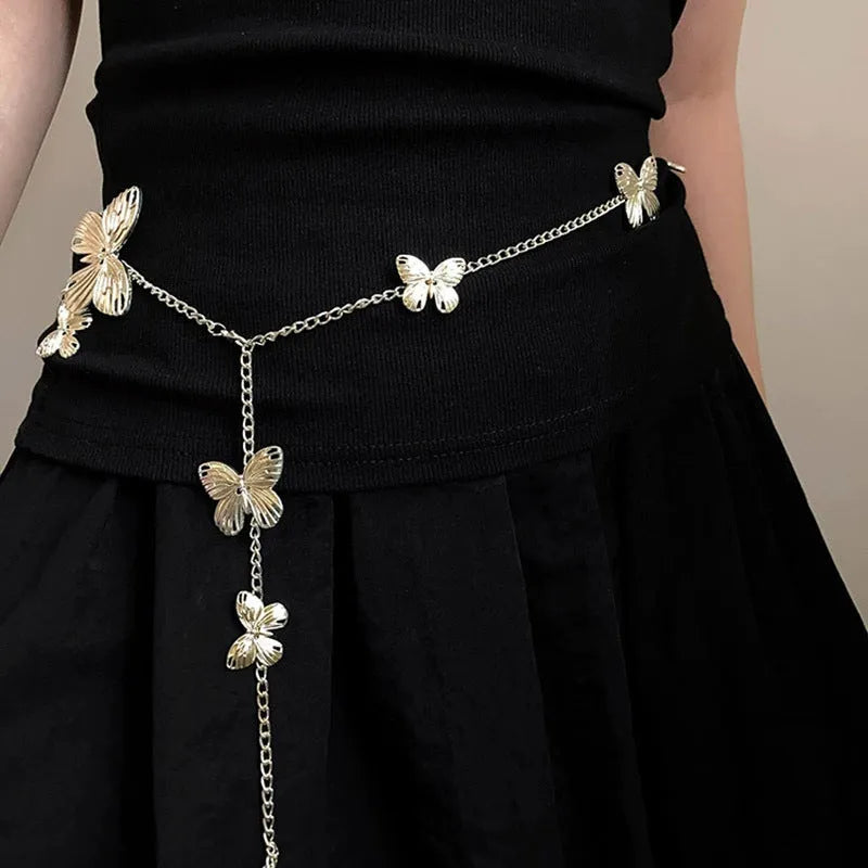 Women's golden butterfly waist chain belt with alloy construction and retro design