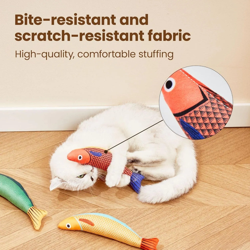 Soft green saury fish cat toy with organic catnip filler and crinkle sound