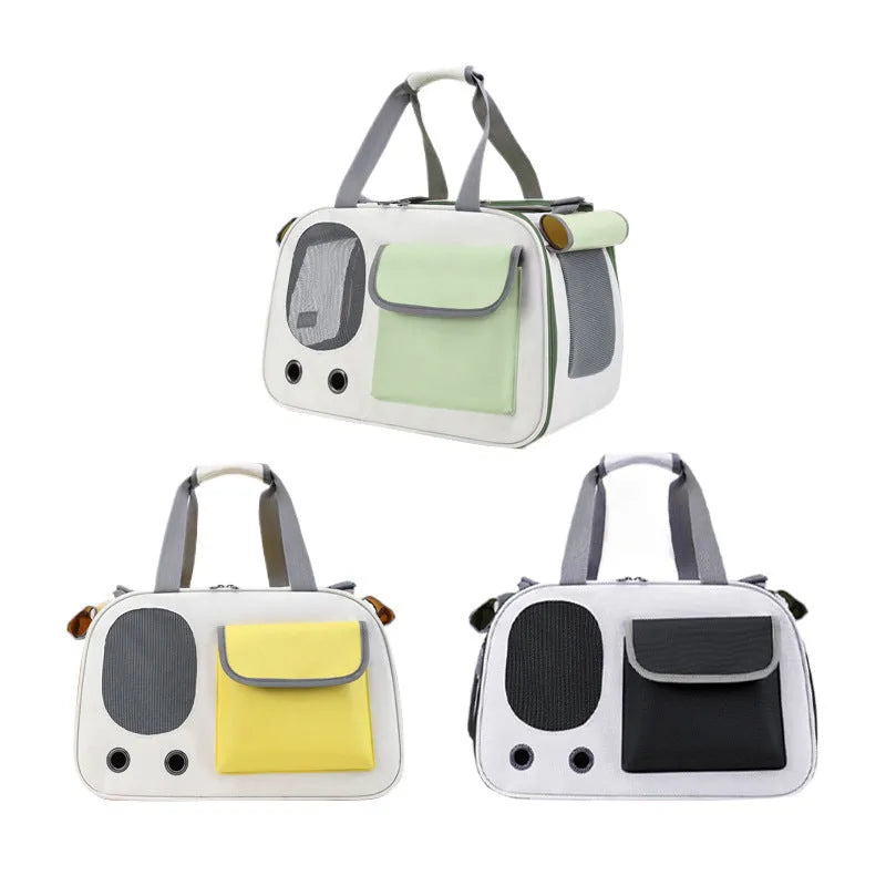 Canvas pet carrier bag with shoulder strap in yellow, green or black colour