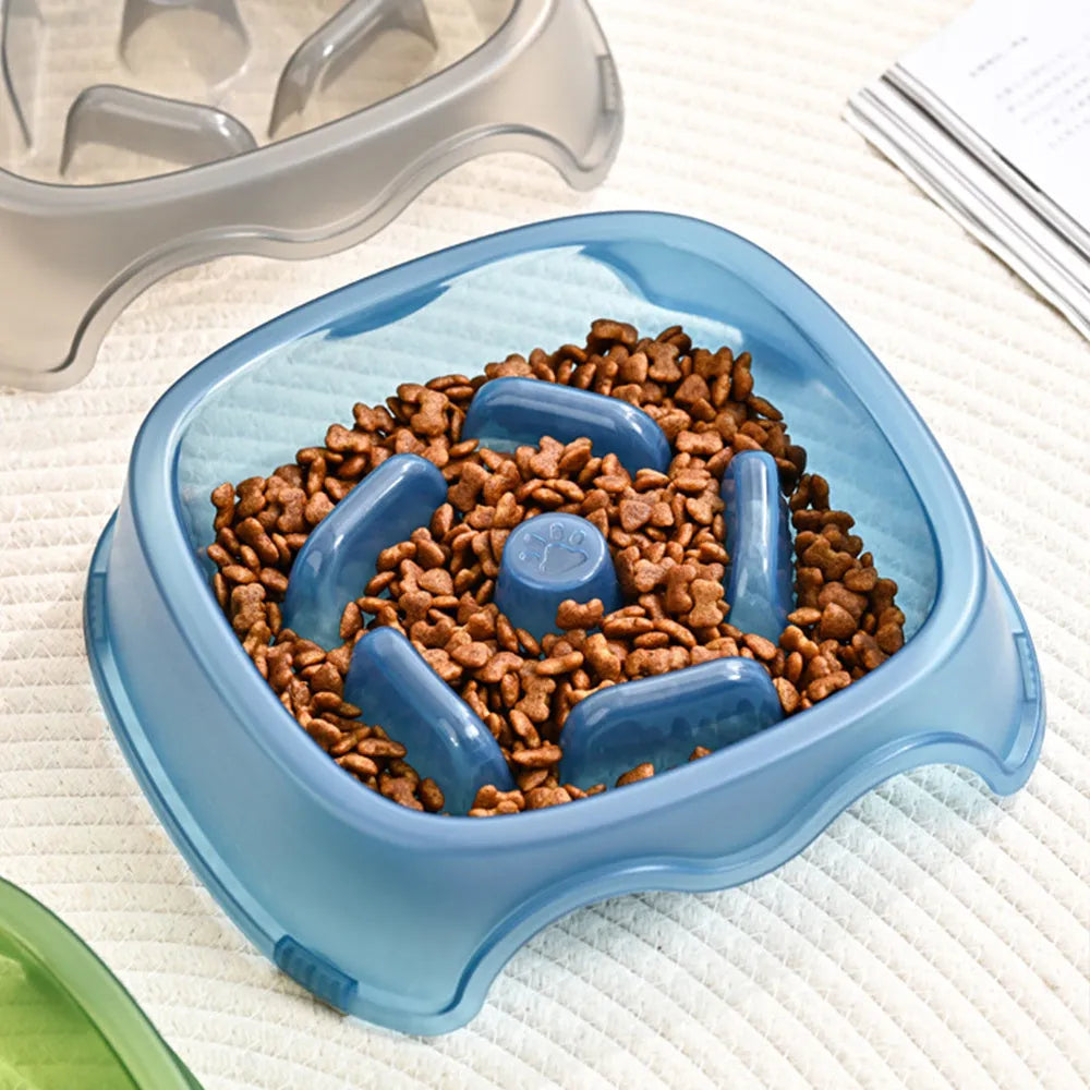 Slow feeder anti-choking dog bowl with maze pattern in blue, grey, green, or orange colour options