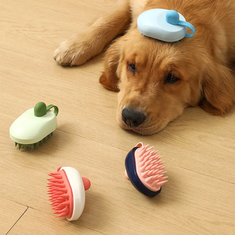 Silicone pet grooming comb for dogs in dark blue, handheld hair remover and shampoo massage brush