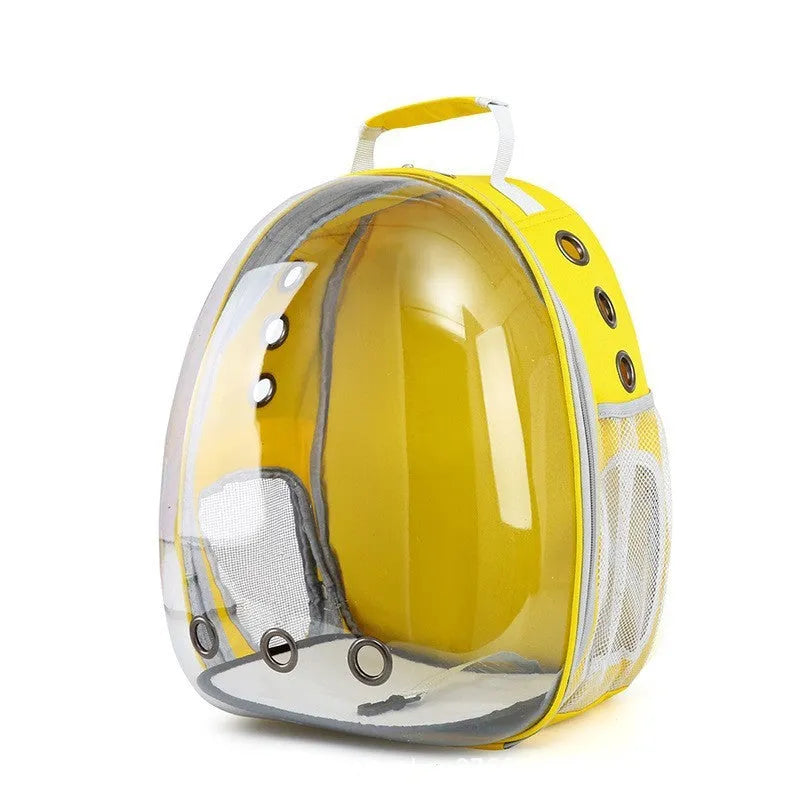 Astronaut style cat carrier bag in solid colour made from medium-hard PC plastic for pet transport.