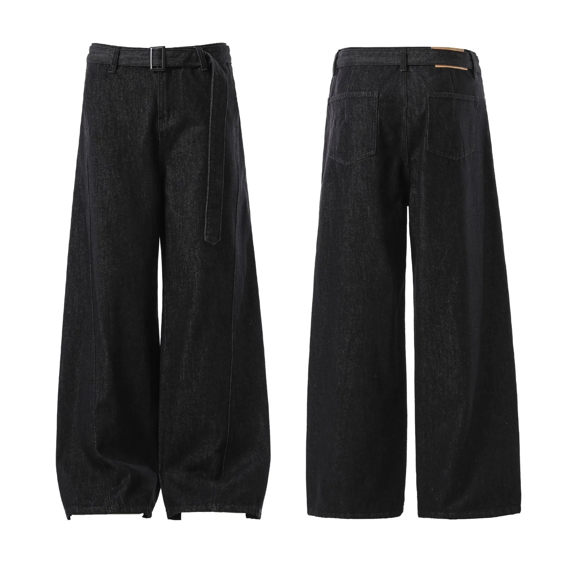 Black high waisted straight leg jeans with gold detailing in American retro style