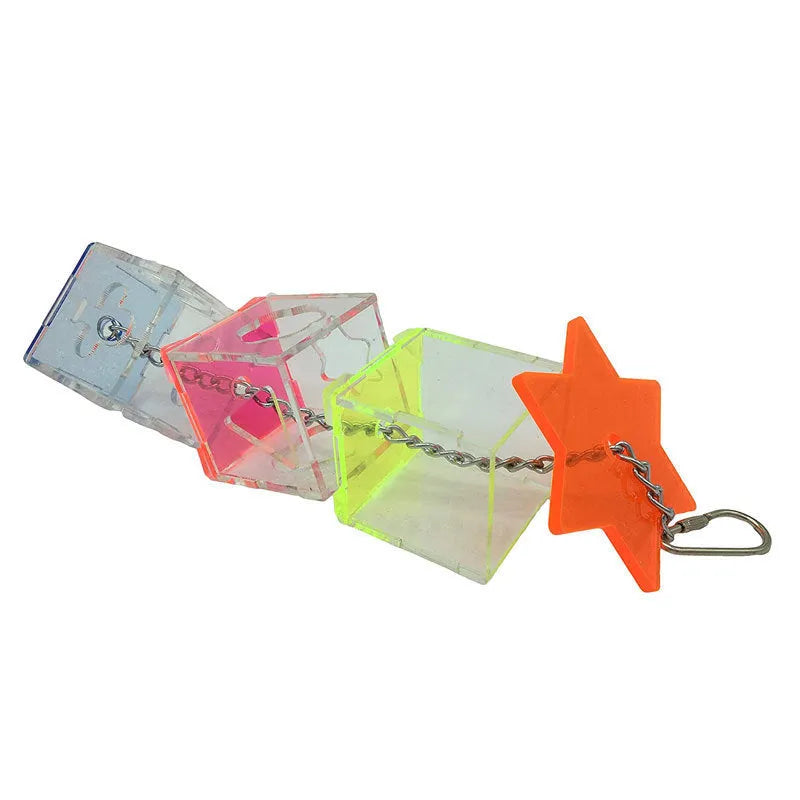 Clear acrylic parrot foraging toy measuring 32cm tall for holding bird food