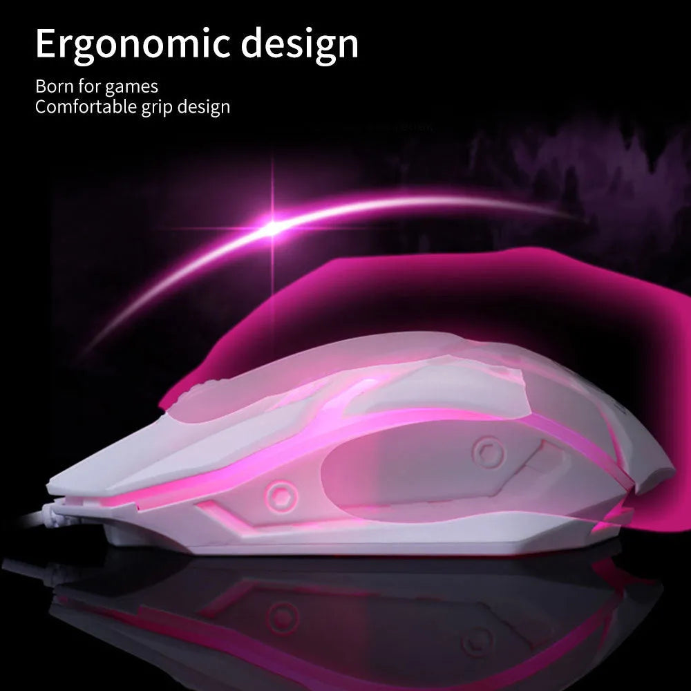 Wired LED glow computer mouse in black or white with colourful lighting effects