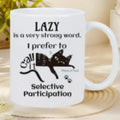 White ceramic 11oz coffee mug showing thermal transfer picture customisation on side