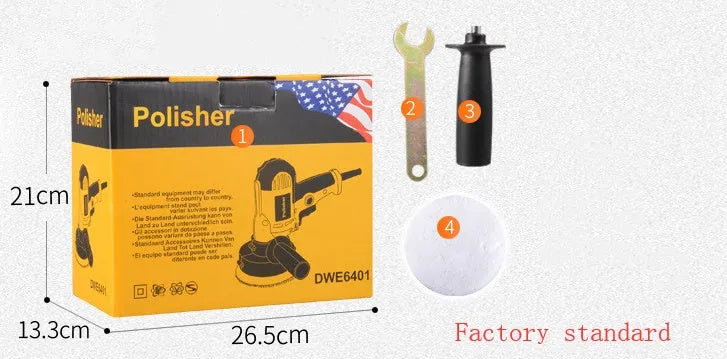 Yellow automotive polishing machine with 125mm disc diameter on workbench