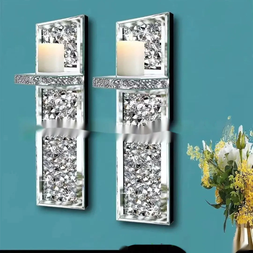 Pair of silver mirror glass wall-mounted candle holders with modern design
