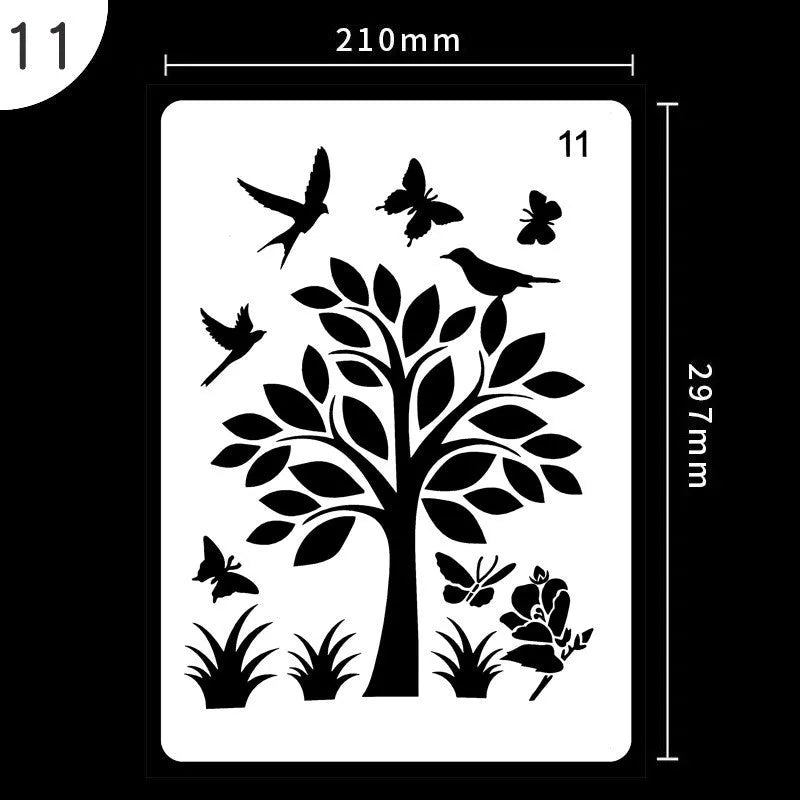 Set of white plastic drawing stencils with assorted cut-out patterns for crafts and decoration.