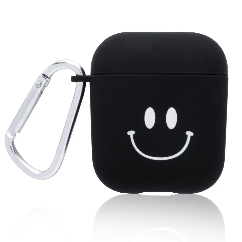 Apple AirPods earphone cover cases in PC plastic with decorative flower and smiley face designs