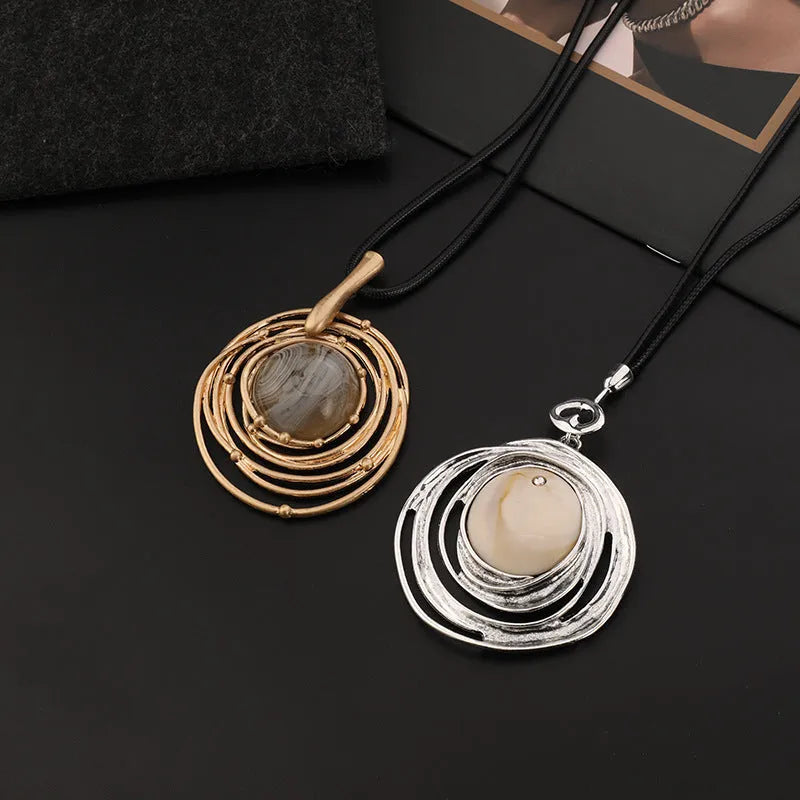 Vintage geometric pendant necklace on snakeskin wax rope chain adjustable 51-80cm TLN716 gold