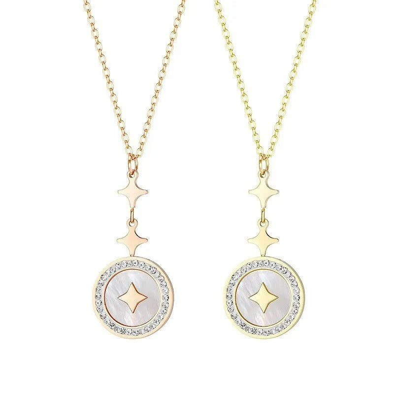 Women's titanium steel necklace with six-pointed star pendant in rose gold or gold colour options