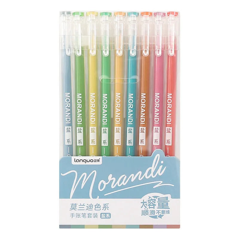 Set of nine 0.5mm needle tip gel pens in plastic shells with choice of Japanese colour themes