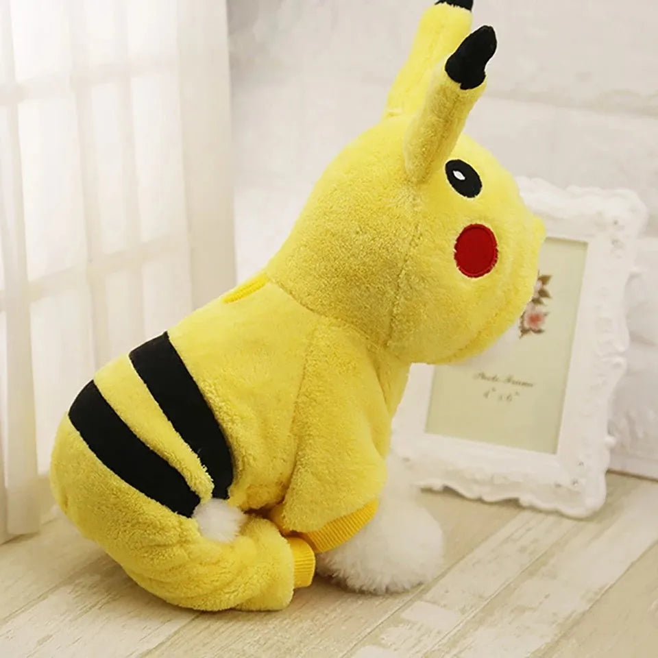 Fleece cat coat with hoodie for autumn winter pet clothing in cartoon cosplay design