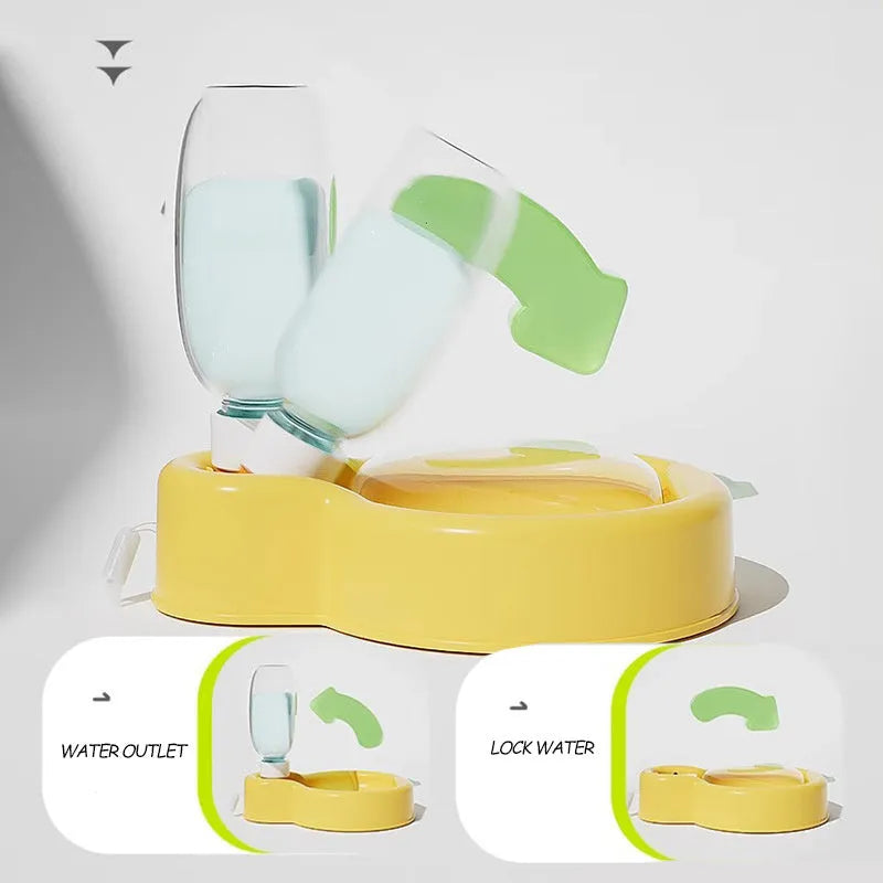 Green dog travel water bottle with built-in silicone drinking bowl, shown with bowl extended.