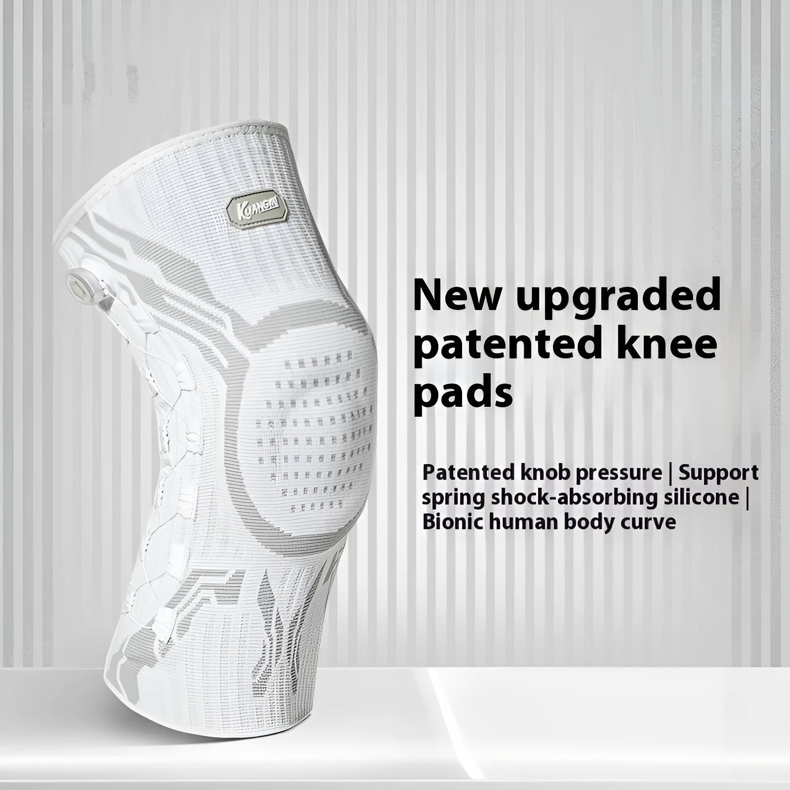 Grey and white sports knee pads for basketball, running, football, and badminton