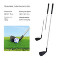 Metal golf club set showing adult and children's sizes for outdoor sports