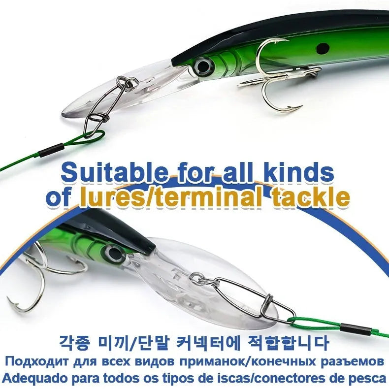 54cm steel wire fishing leaders with double buckle pins in green, black and red colours