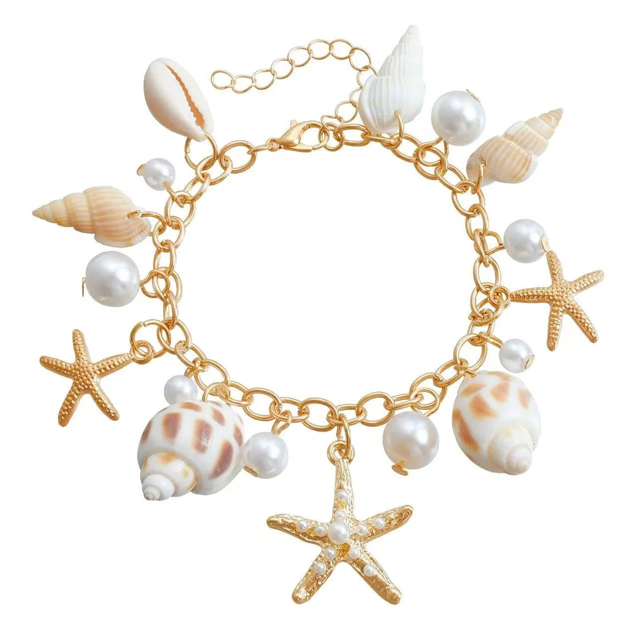 Women's alloy waist chain and matching bracelet with star shell design for beach wear