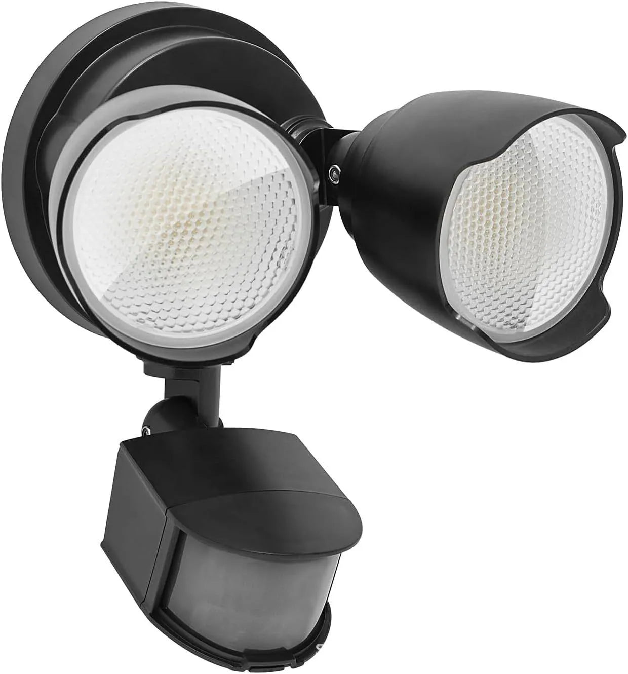 White LED security floodlight with infrared motion sensor for courtyard and garage installation