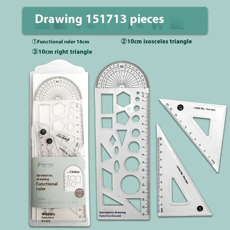 Youpai transparent acrylic four-piece drawing ruler set with square protractor on a white background