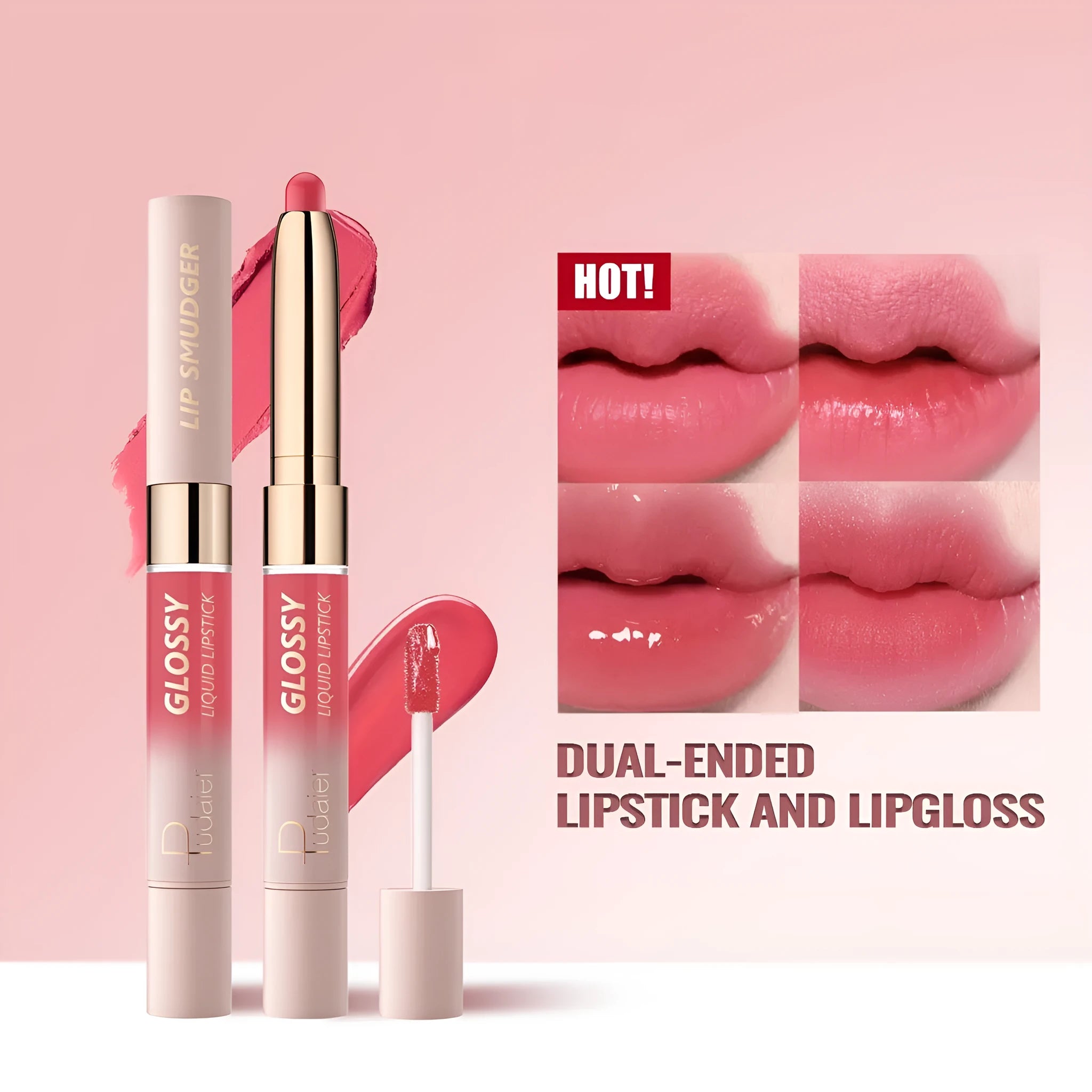 Double-headed lipstick compact with matte finish in 10 colour options