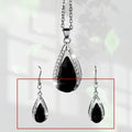 Black and red teardrop glass pendant necklace with matching earrings jewellery set