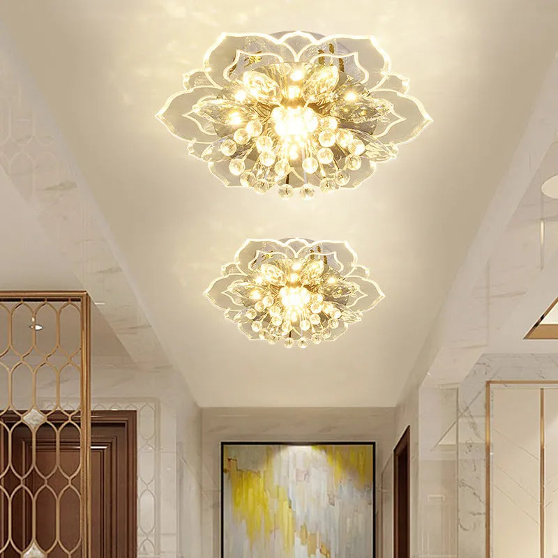Modern crystal and acrylic ceiling lamp with flower-shaped shade in concealed and exposed installation styles
