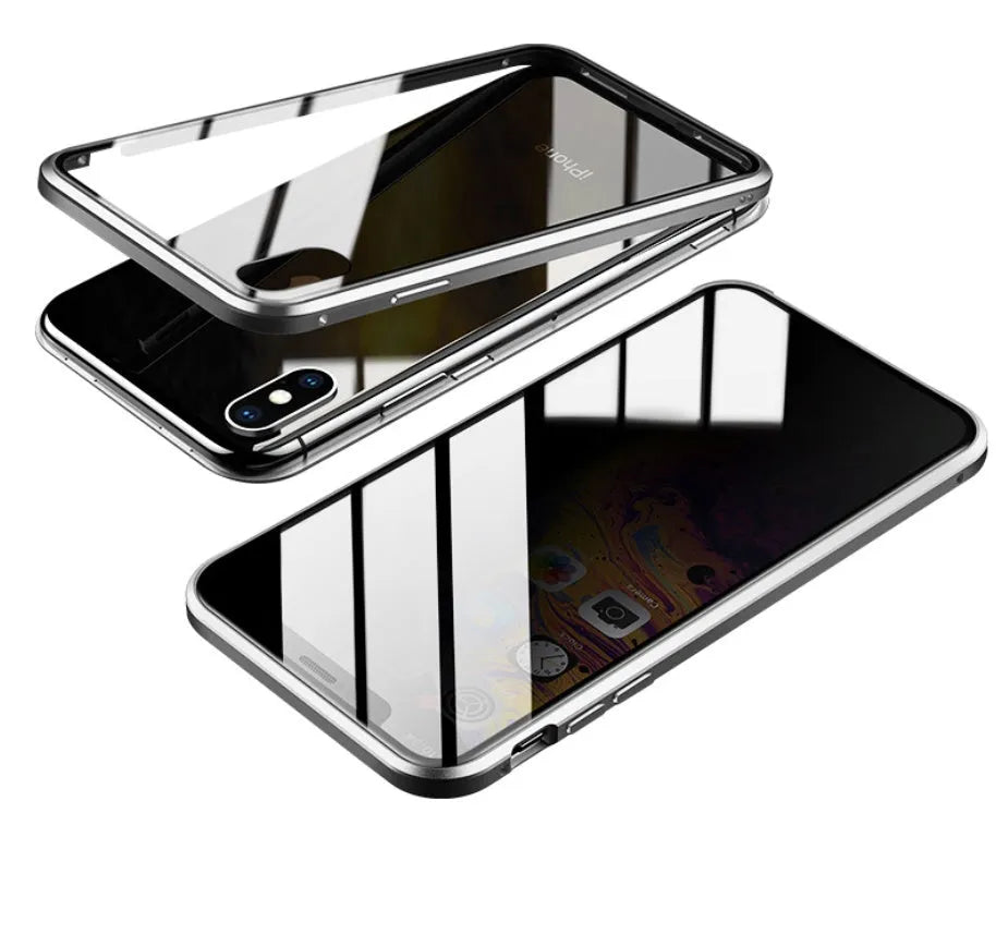 Tempered glass clamshell anti-spy phone case in multiple colours for iPhone models