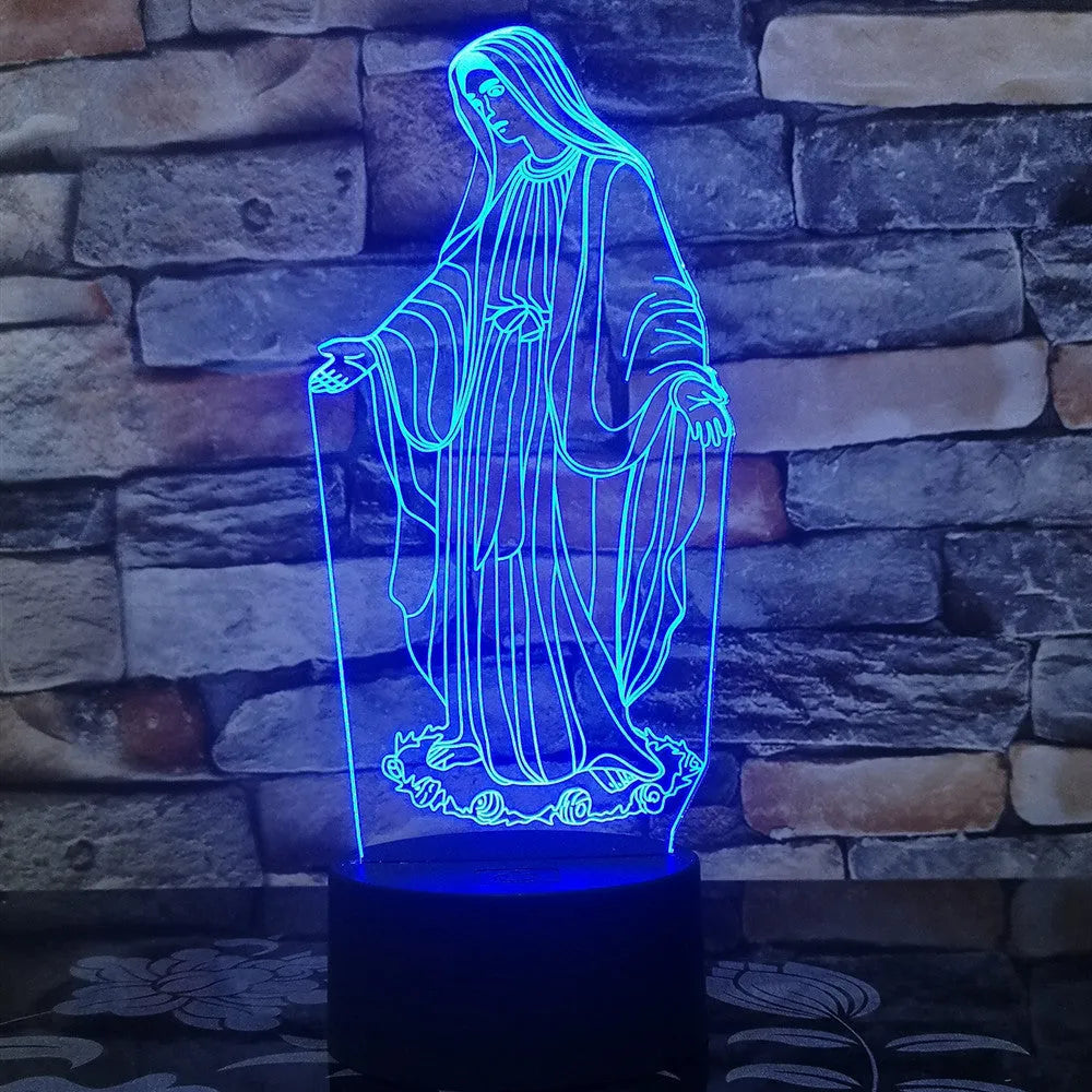 3D LED night light for kids showing laser-etched dual ring pattern with multi-colour glow on acrylic plate.