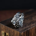 Silver open ring with Jibeast pattern and animal zodiac design in retro style