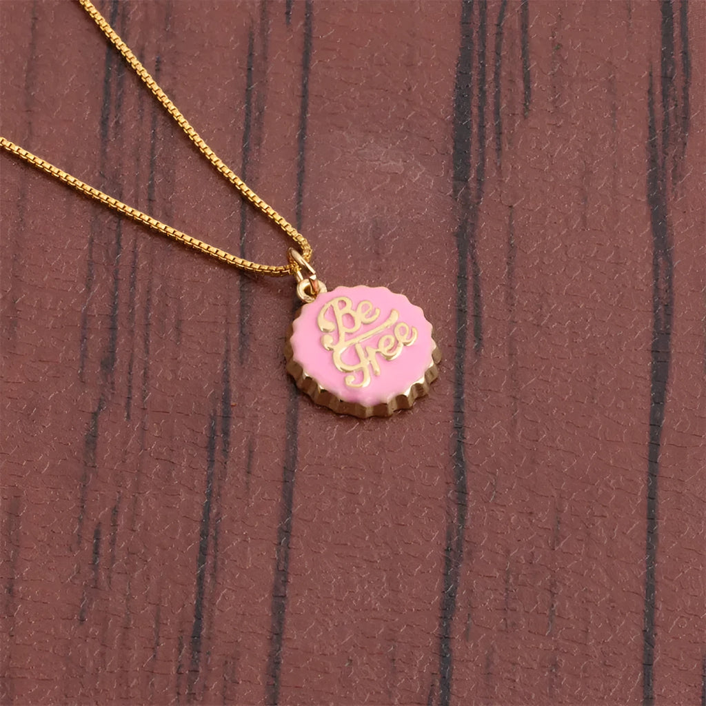 Copper bottle cap pendant necklace with 18K gold electroplating on 40cm box chain