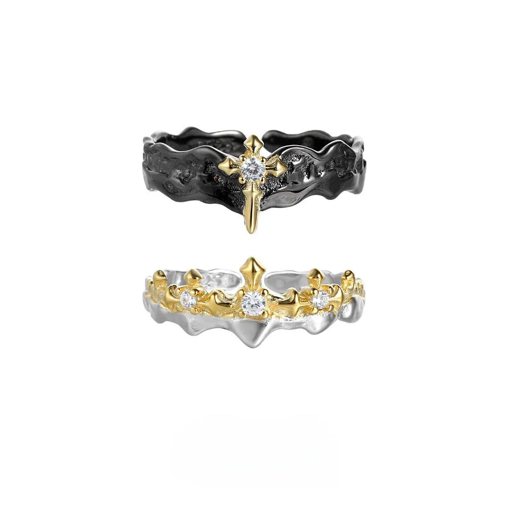 Princess Knight adjustable silver couple ring in white gold or black gold colour