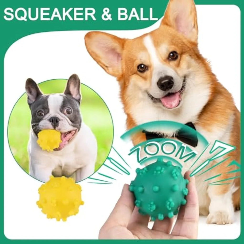 Bright coloured spiked dog toy balls with paw print dimples, 2 inches diameter