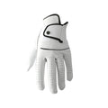 A white men's golf glove made from half sheepskin leather, showing a non-slip palm.