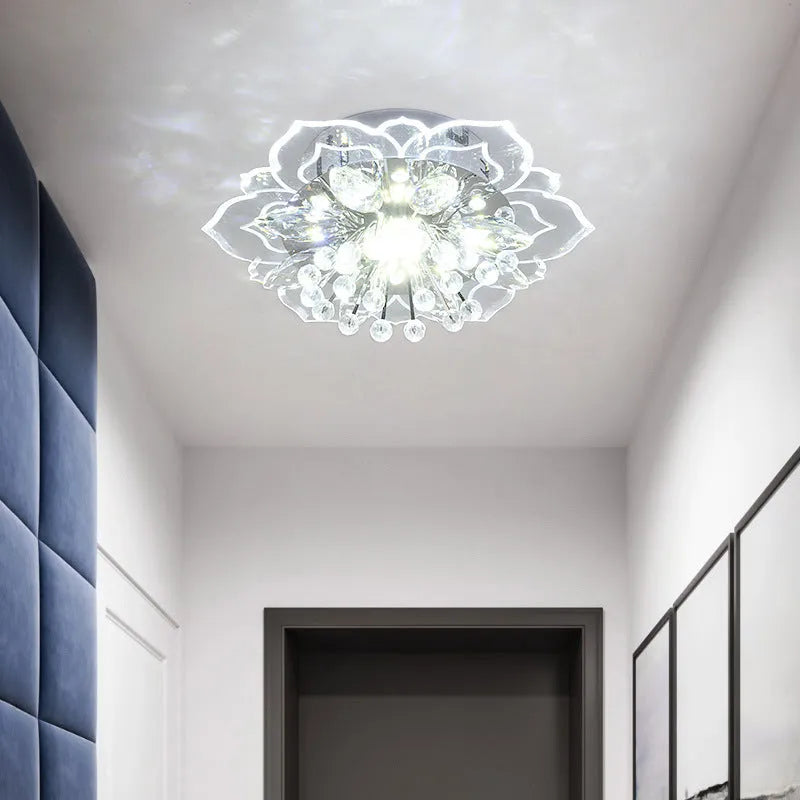 Modern crystal and acrylic ceiling lamp with flower-shaped shade in concealed and exposed installation styles