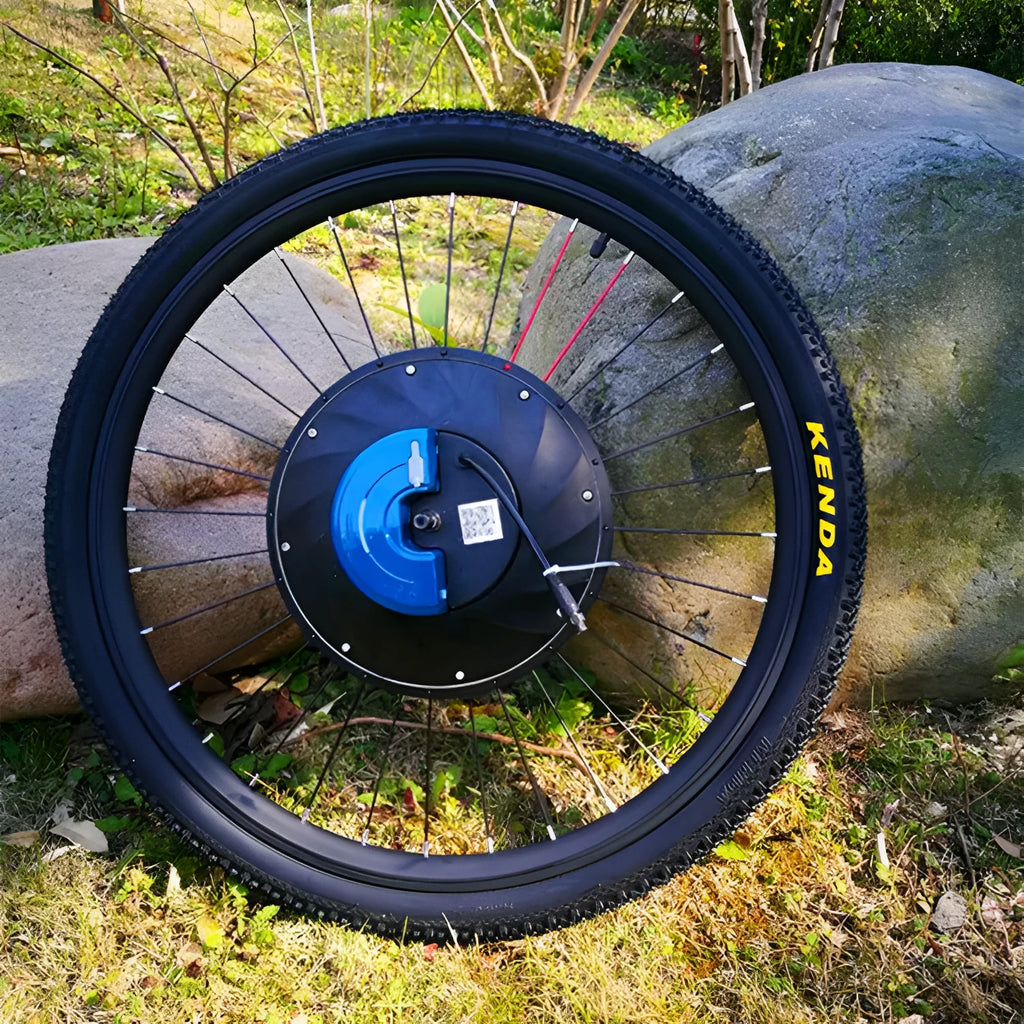 Yunzhilun bicycle electric conversion kit showing alloy hub motor, lithium battery, and charger for 26-inch bikes.